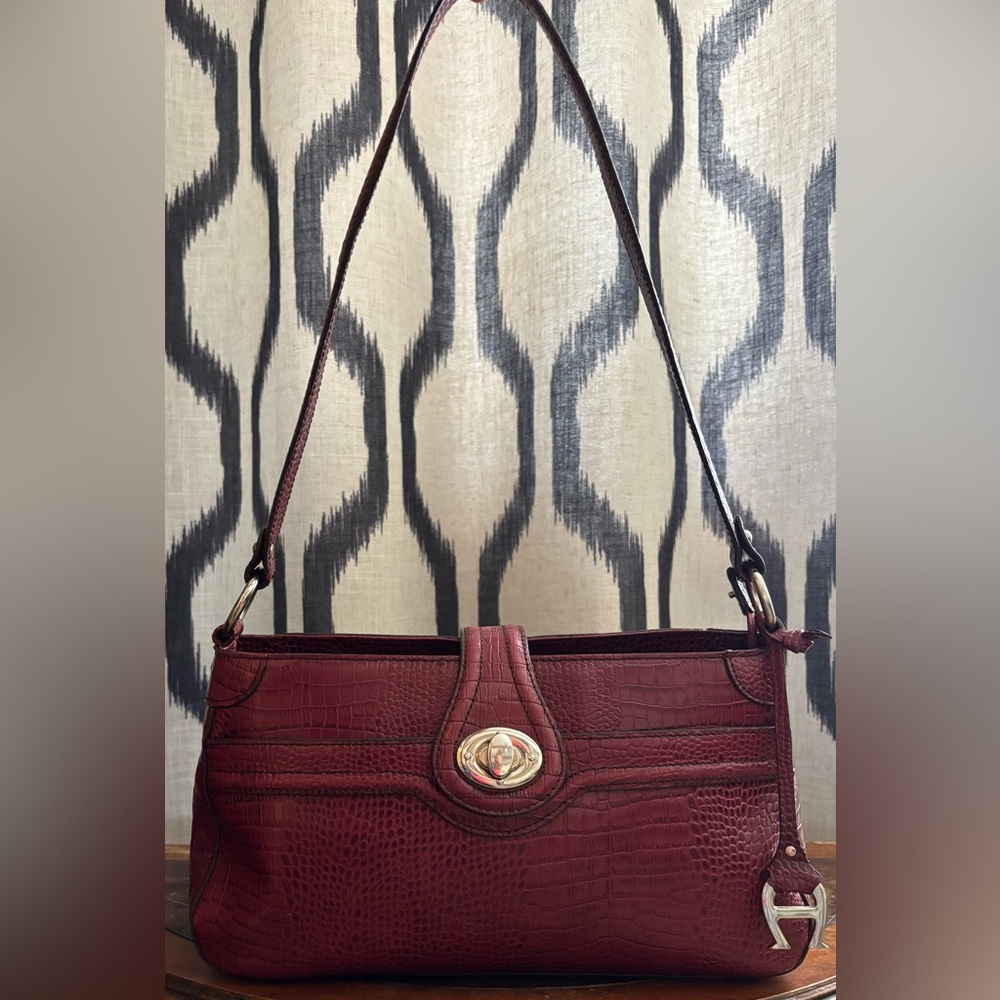 Etienne Aigner Burgundy Crocodile-Embossed Leather Shoulder Bag, 12x6x3.5, VGUC
